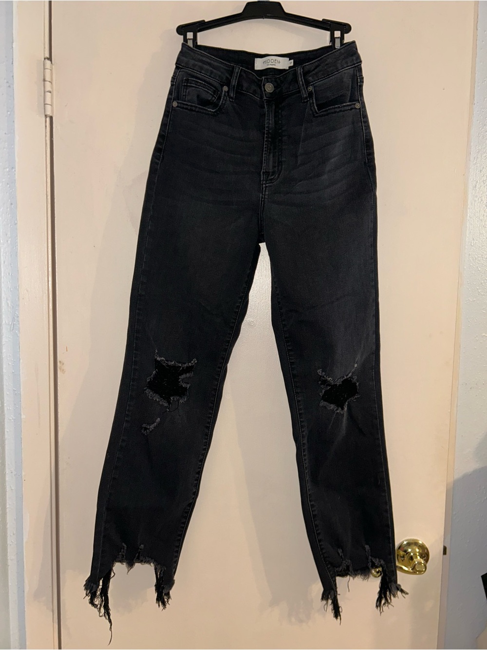 High-Rise Distressed Black Cropped Jeans